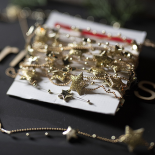 礼物包装 饰 麻绳捆扎带 金色金黄星星珠链圣诞花环丝带装 2023新款