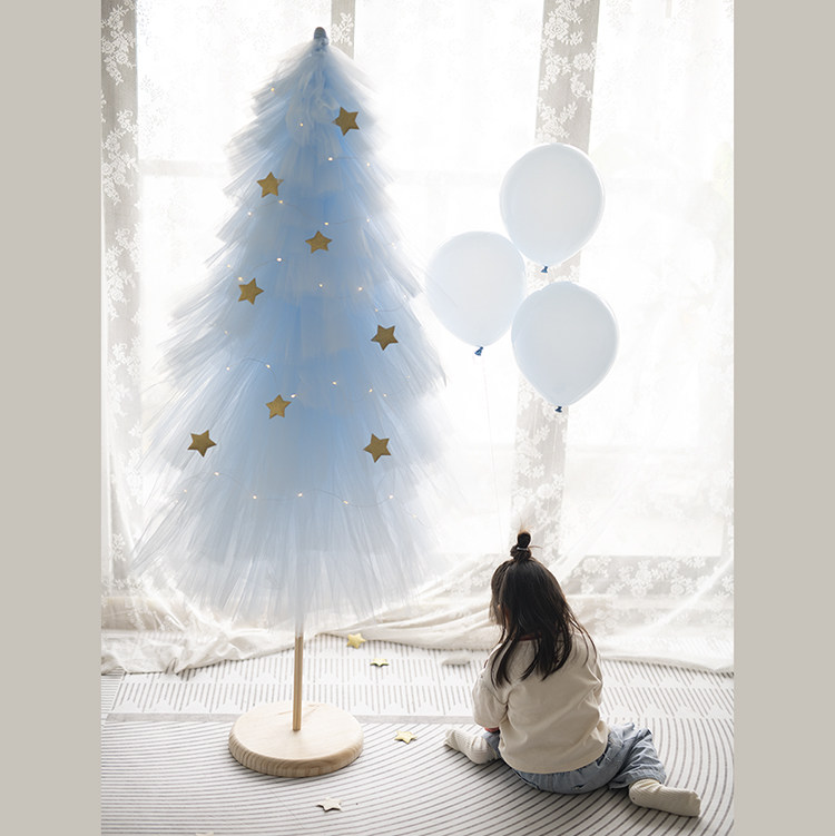 浅蓝色纱树 手工圣诞树 圣诞节装饰品 店铺橱窗装饰摆件 派对摄影