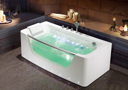 亚克力冲浪按摩玻璃浴缸 家用小户型SPA浴盆 泡泡浴彩灯恒温加热