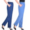 LOOSE HIGH-WAISTED STRAIGHT MIDDLE-AGED AND ELDERLY WOMENS SPRING AND SUMMER DENIM PANTS CASUAL SOLID COLOR ELASTIC ELASTIC WAIST MOM WEAR THIN
