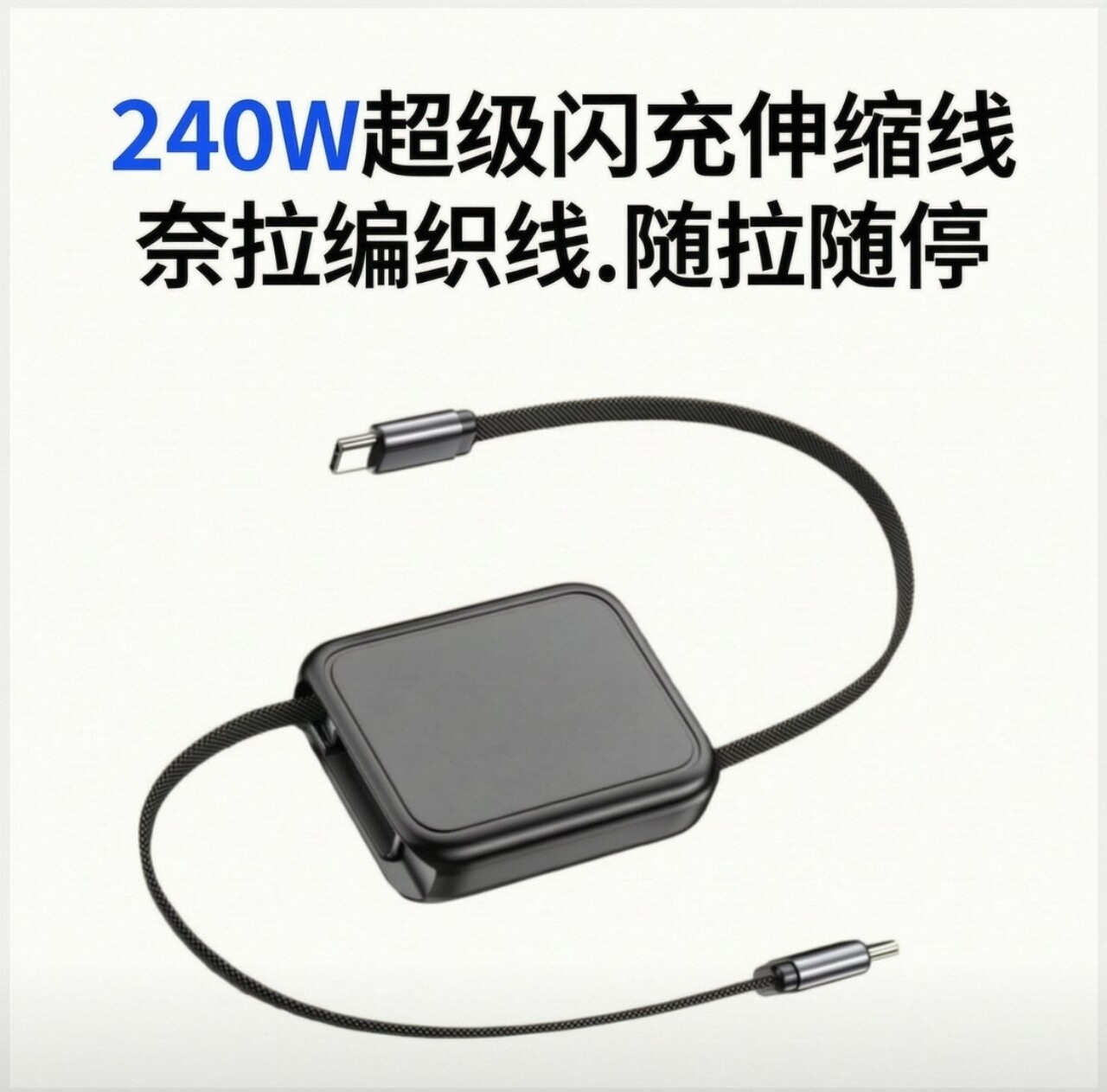 240W超级快充伸缩数据线手机平板Type-C充电线编织线便携式卷尺线