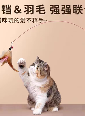 逗猫棒猫咪玩具自嗨解闷幼猫钢丝长杆羽毛小铃铛耐咬幼猫宠物玩具