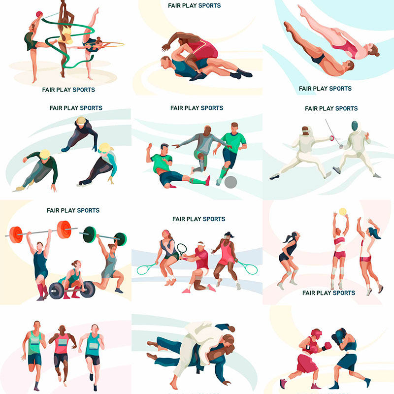 运动项目健身房竞技比赛卡通人物海报ai矢量插画设计素材