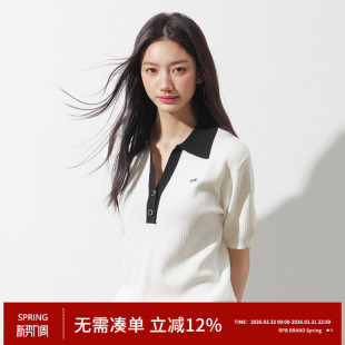 BRAND V领上衣打底衫 美式 字母刺绣短袖 复古撞色polo针织衫 RPB