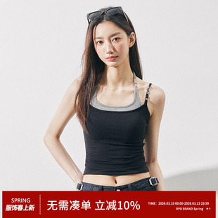 RPB BRAND撞色假两件挂脖吊带背心女外穿修身辣妹百搭内搭上衣夏