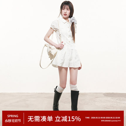RPB BRAND泡泡袖纯棉衬衫连衣裙清新学院风收腰显瘦甜美半身短裙