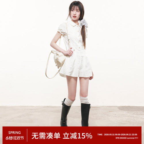 RPB BRAND泡泡袖纯棉衬衫连衣裙清新学院风收腰显瘦甜美半身短裙