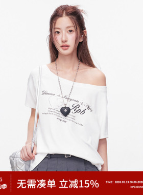 RPB BRAND 莫代尔天丝凉感舒适斜肩露肩落肩袖宽松慵懒短袖T恤女