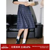 中长款 RPB BRAND格子高腰修身 百褶半身裙显瘦学院风高腰A字裙伞裙