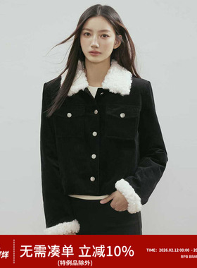 RPB BRAND夹棉毛领外套女秋冬小香风高级藏黑色毛绒保暖短款夹克