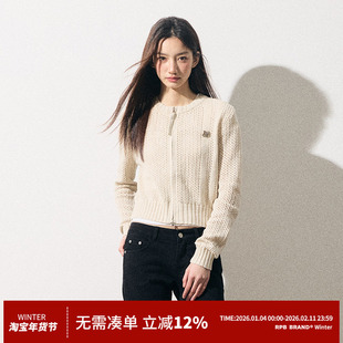 RPB BRAND韩版慵懒风软糯短款针织衫女拉链网眼罩衫开衫毛衣外套