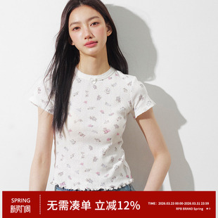 修身 RPB 打底T女韩版 碎花满印小香风少女感短袖 显瘦T恤 BRAND