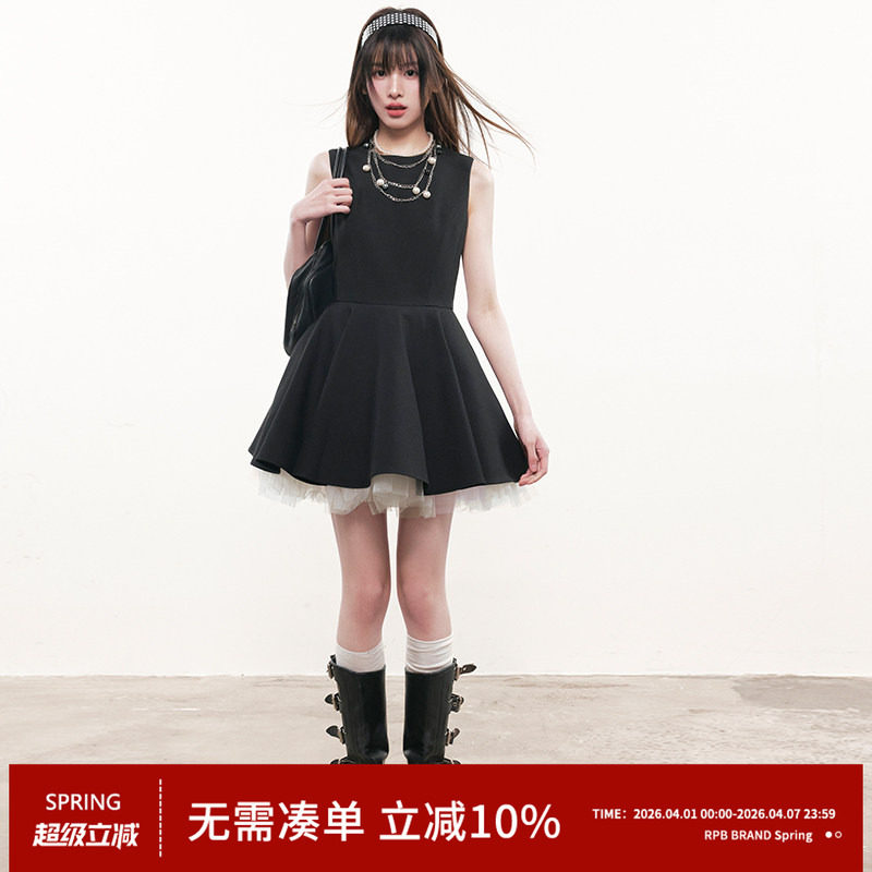RPB BRAND千金风无袖连衣裙女蓬蓬裙设计感小黑裙公主裙礼服裙