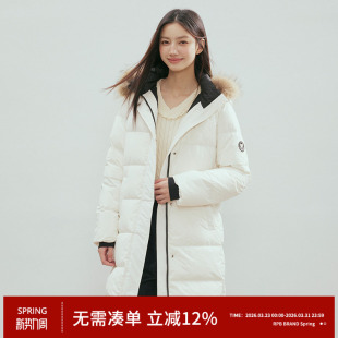 RPB 90绒羽绒服白色派克服保暖外套 BRAND毛领连帽超暖中长款