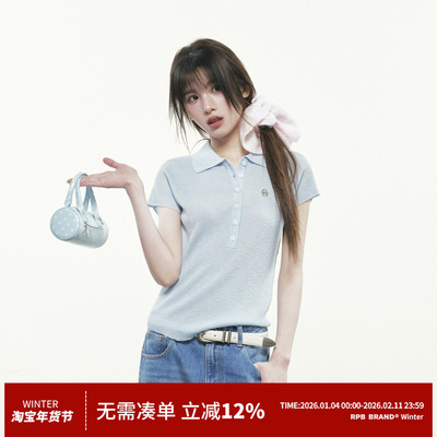 RPB BRAND冰感针织细腻肌理学院风polo领短袖修身显瘦百搭上衣