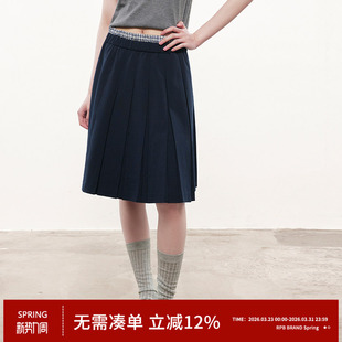 RPB BRAND格纹松紧腰藏肉显瘦透气韩系学院风百褶半身裙中长A字裙