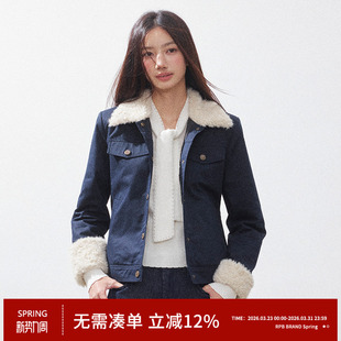 夹克夹棉毛领外套女 短款 RPB BRAND加绒秋冬小香风毛绒保暖修身