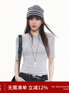 RPB BRAND韩系简约高级圆领修身百搭显瘦正肩五分袖短款上衣T恤