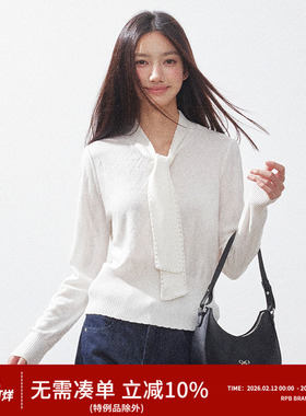 RPB BRAND韩系慵懒感春秋纯色飘带长袖百搭针织毛衣气质内搭上衣