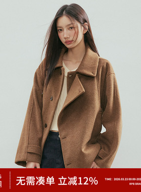 RPB BRAND羊毛极简风翻领毛呢外套女短款宽松气质高级感老钱大衣