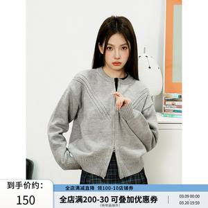 RPB BRAND显瘦秋季圆领拉链针织开衫上衣休闲女款短款毛衣外套ins