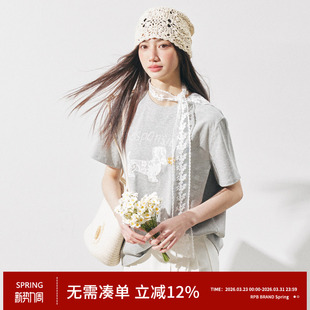 T恤上衣 饰百搭短袖 RPB BRAND腊肠狗刺绣蕾丝花边宽松休闲立体装