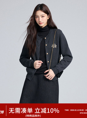 RPB BRAND圆领软糯有型韩系复古学院风针织开衫女毛衣外套