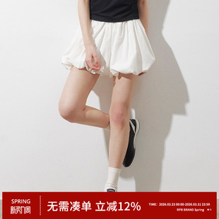 休闲 轻盈蓬松简约百搭半身宽松短裤 RPB BRAND纯色褶皱花苞短裙裤