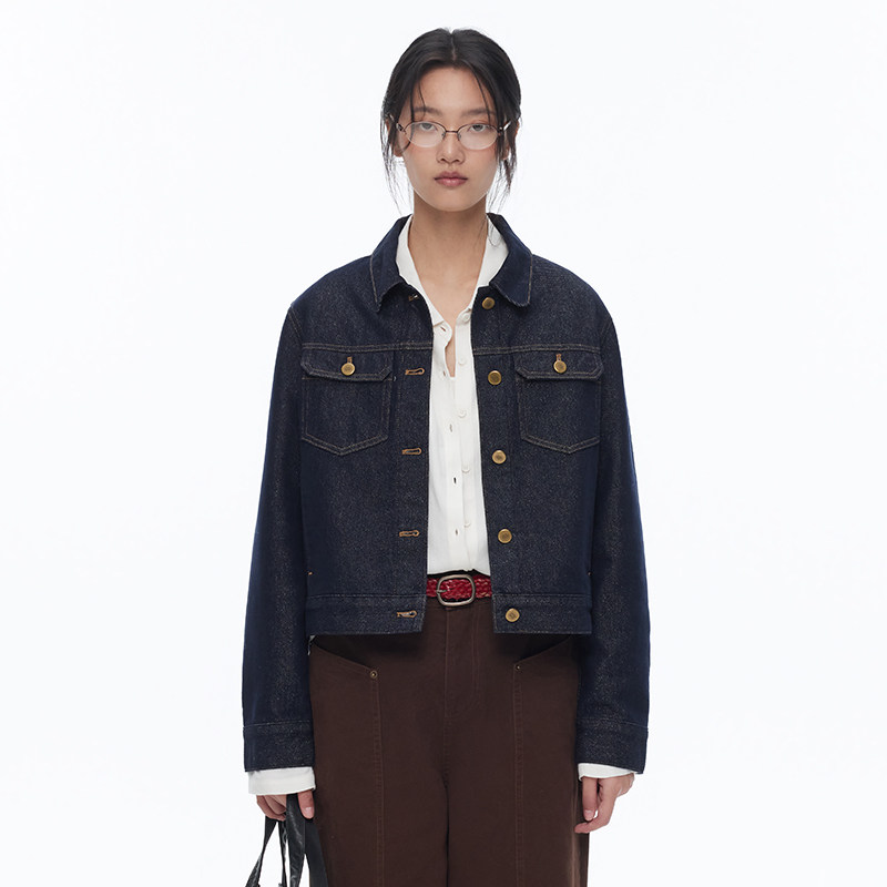 RPB BRAND 复古牛仔外套女短款宽松百搭夹克深蓝色休闲上衣图片