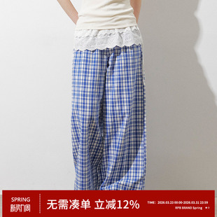 女宽松拖地裤 简约百搭格子松紧腰显瘦阔腿休闲裤 BRAND RPB
