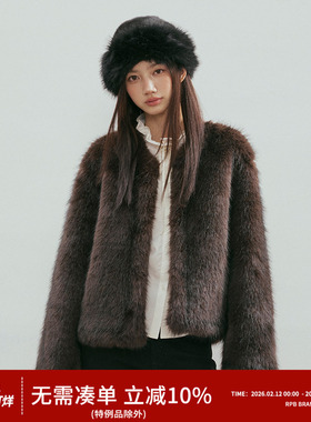 RPB BRAND加厚版圆领短款仿狐狸毛环保皮草棉服保暖外套女上衣