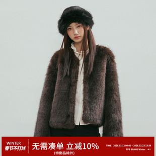 RPB BRAND加厚版圆领短款仿狐狸毛环保皮草棉服保暖外套女上衣