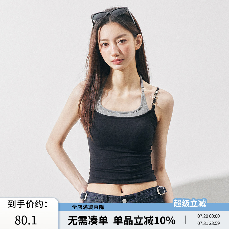 RPB BRAND撞色假两件挂脖吊带背心女外穿修身辣妹百搭内搭上衣夏
