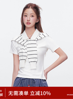 RPB BRAND 天丝莫代尔显瘦通勤学院风POLO领短袖T恤修身披肩上衣