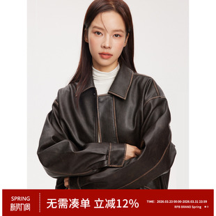 百搭短款 秋冬翻领拉链机车外套经典 PU皮夹克皮衣女 BRAND RPB
