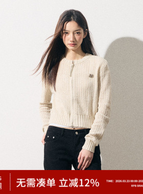 RPB BRAND韩版慵懒风软糯短款针织衫女拉链网眼罩衫开衫毛衣外套