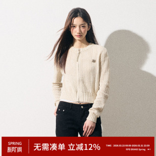 BRAND韩版 开衫 慵懒风软糯短款 女拉链网眼罩衫 毛衣外套 针织衫 RPB