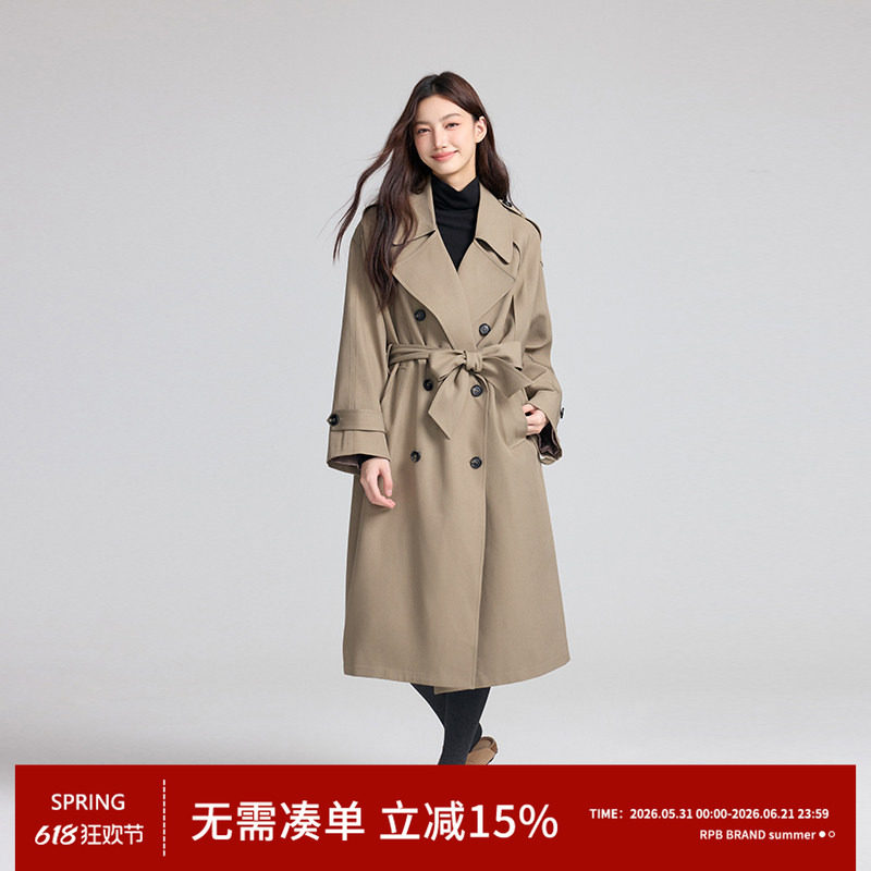 RPB BRAND新款经典简约廓形翻领垂感中长款气质风衣大衣外套女