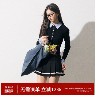 长袖 内搭打底衫 T恤 BRAND格纹拼接polo领假两件收腰学院修身 RPB