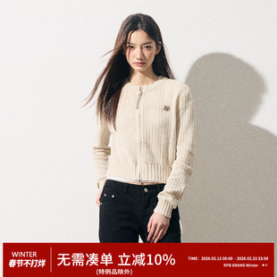 RPB BRAND韩版慵懒风软糯短款针织衫女拉链网眼罩衫开衫毛衣外套