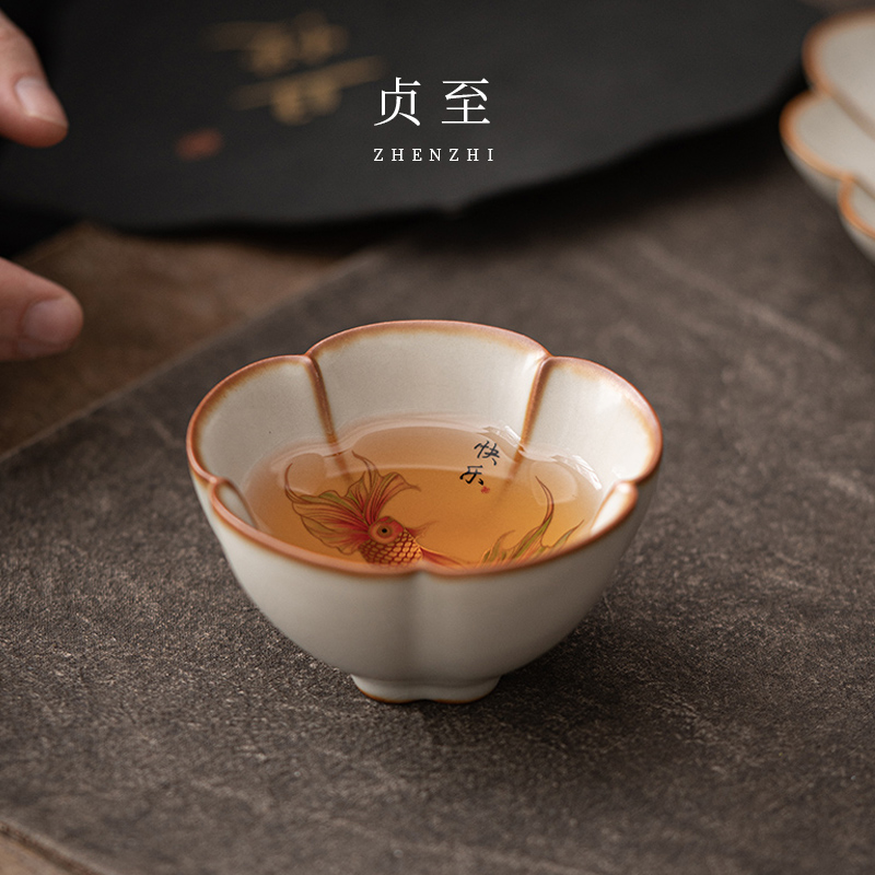 贞至柏韵汝窑陶瓷茶杯冰裂纹防烫