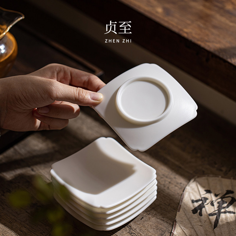 贞至羊脂玉瓷茶杯垫茶托茶杯垫素烧高端白瓷功夫茶具零配茶杯防烫
