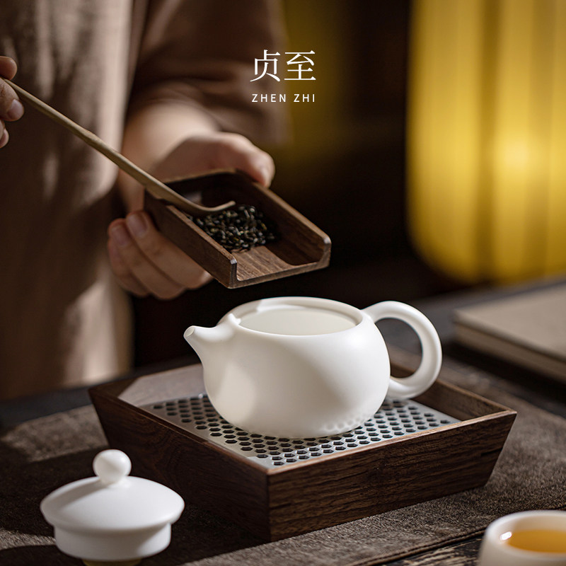 贞至羊脂玉瓷茶壶茶杯套装手工泡茶壶单壶高端白瓷功夫茶具家用