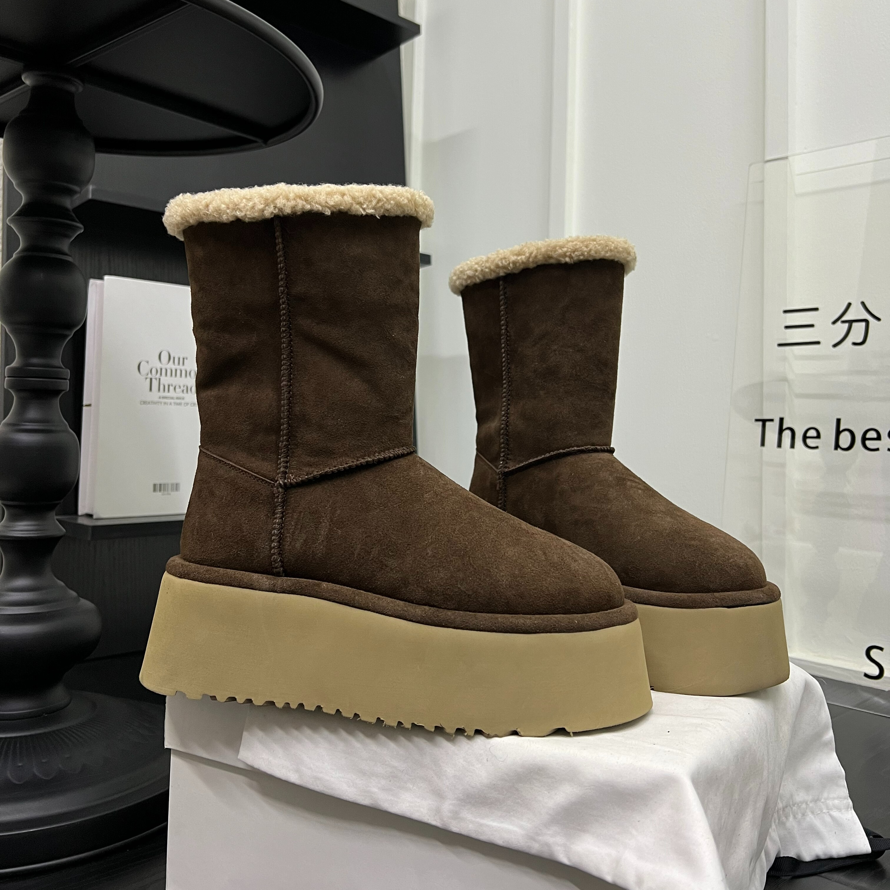 韩版圆头时尚毛口加绒保暖软底一脚蹬雪地靴舒适轻便两穿休闲棉鞋