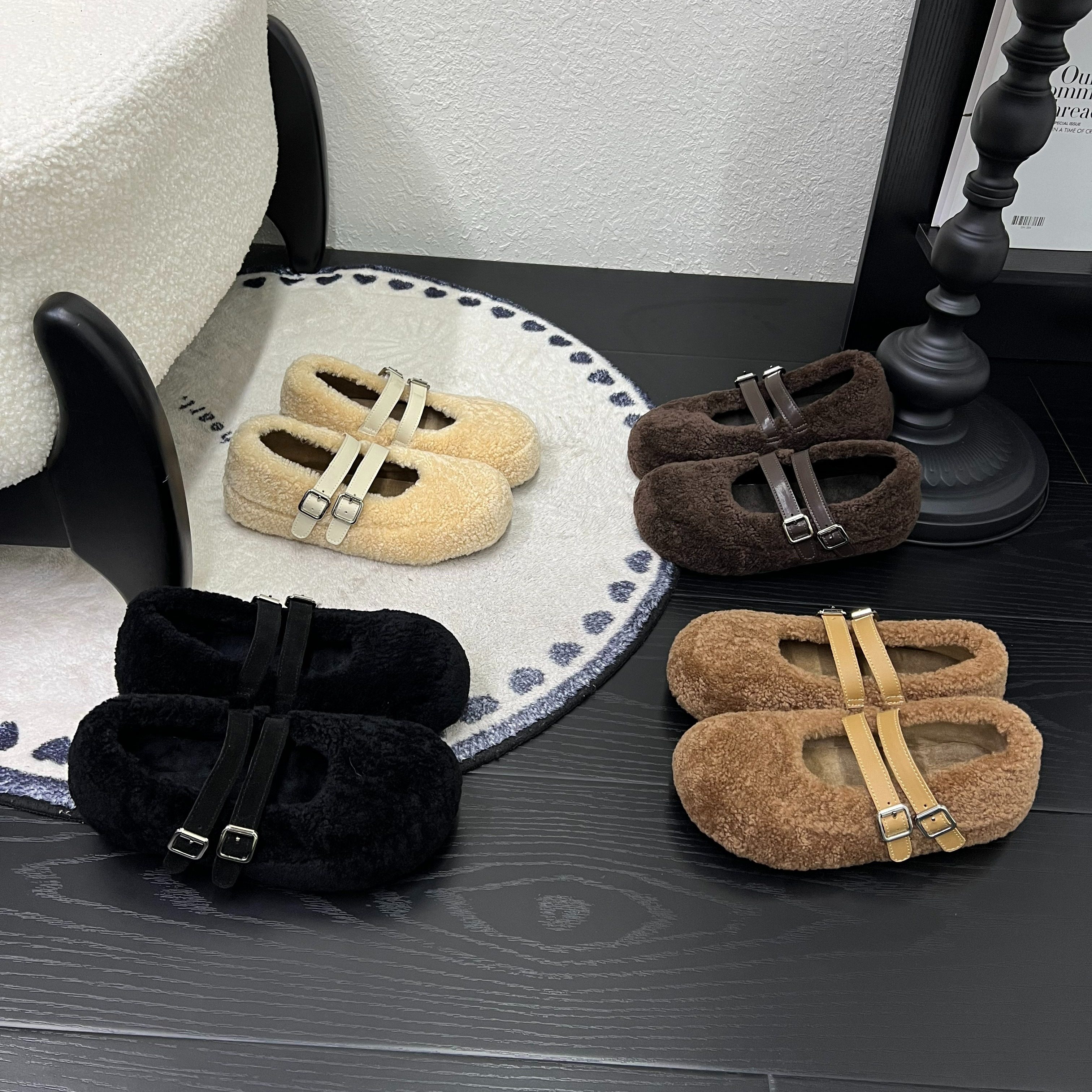 仙女风羊羔毛浅口玛丽珍鞋女2025新款圆头拉带舒适百搭休闲毛毛鞋