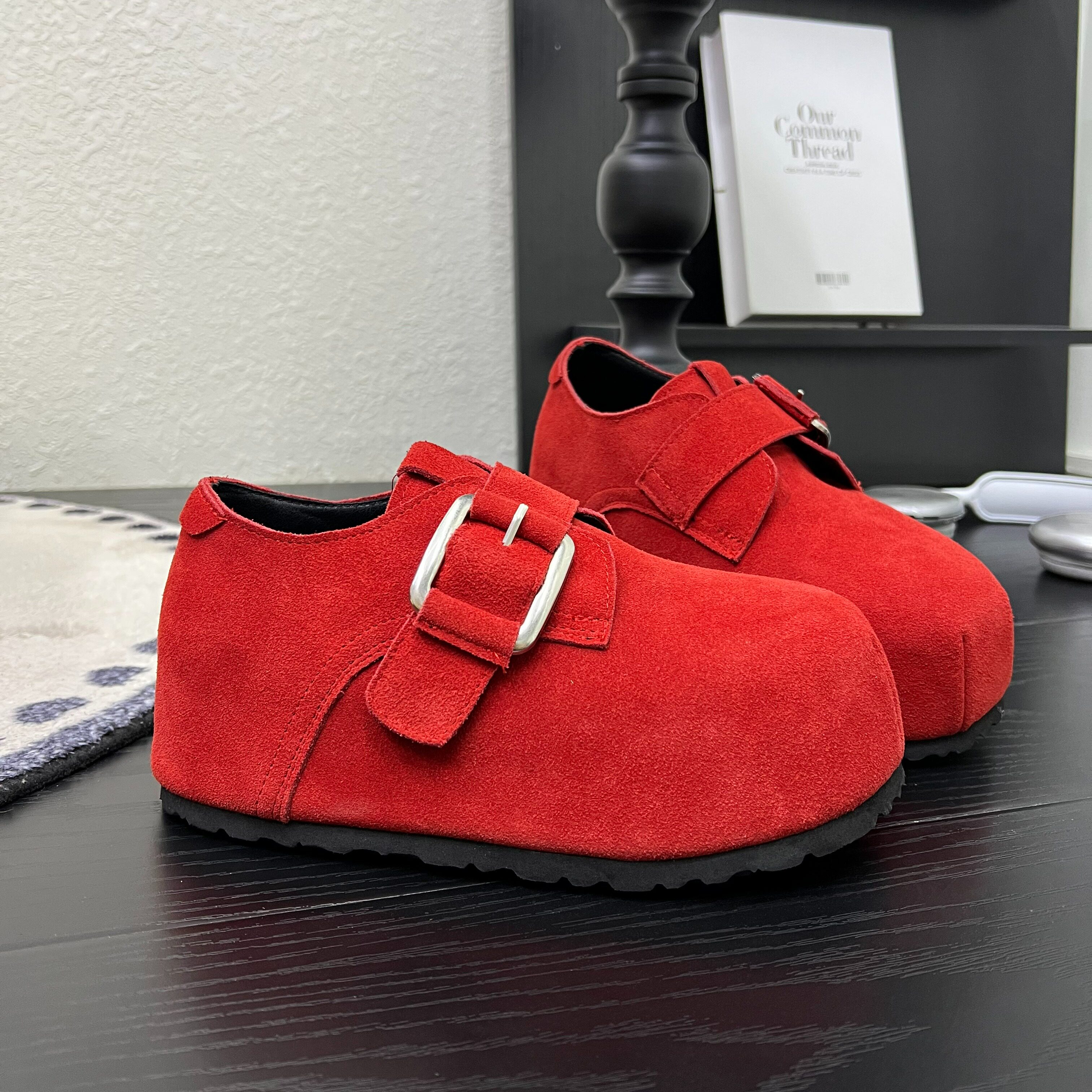 韩系磨砂皮大头厚底增高勃肯鞋女2026年百搭魔术贴复古单鞋休闲鞋