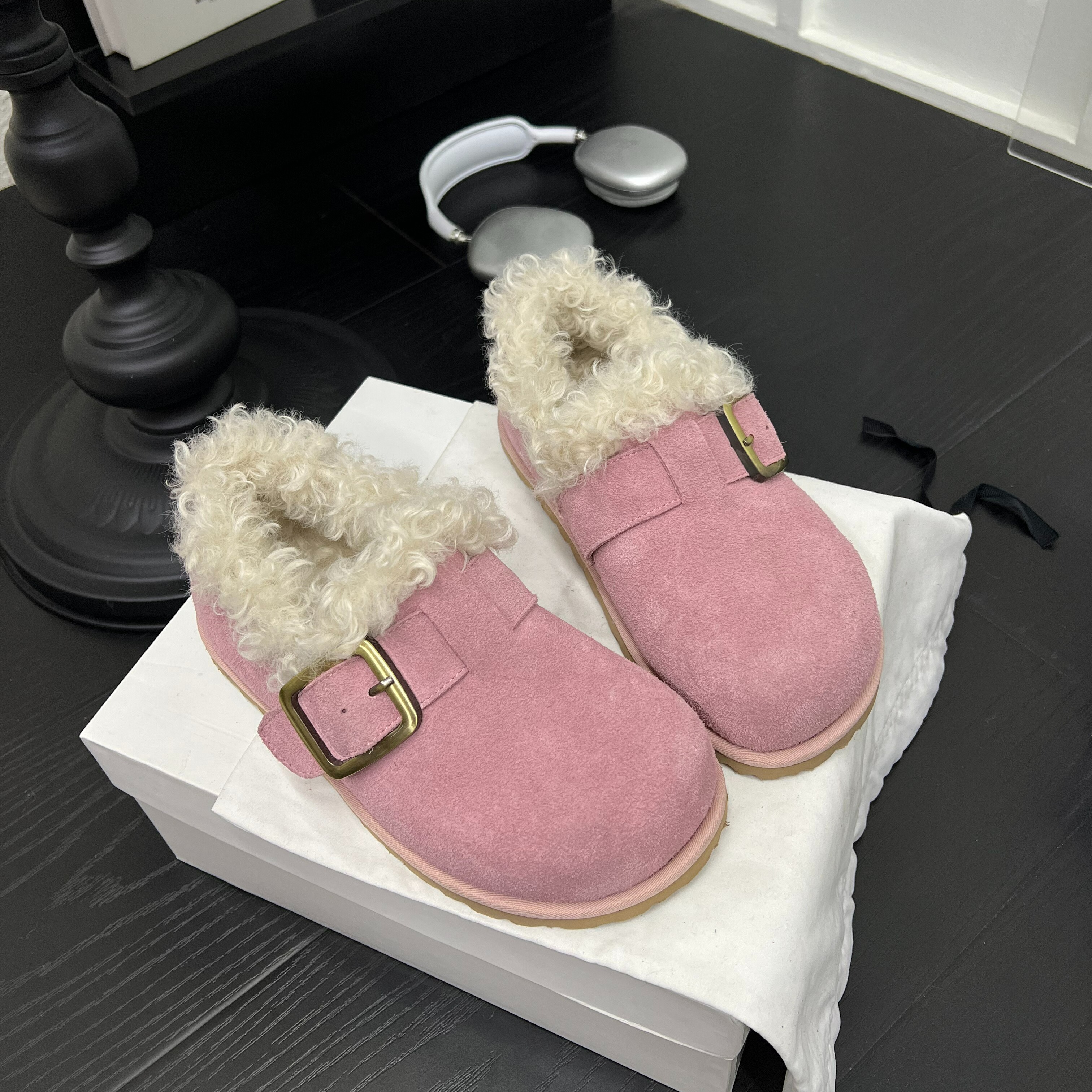 韩系磨砂皮糖果色平底加绒卷卷毛勃肯鞋女2025冬保暖休闲鞋棉鞋潮