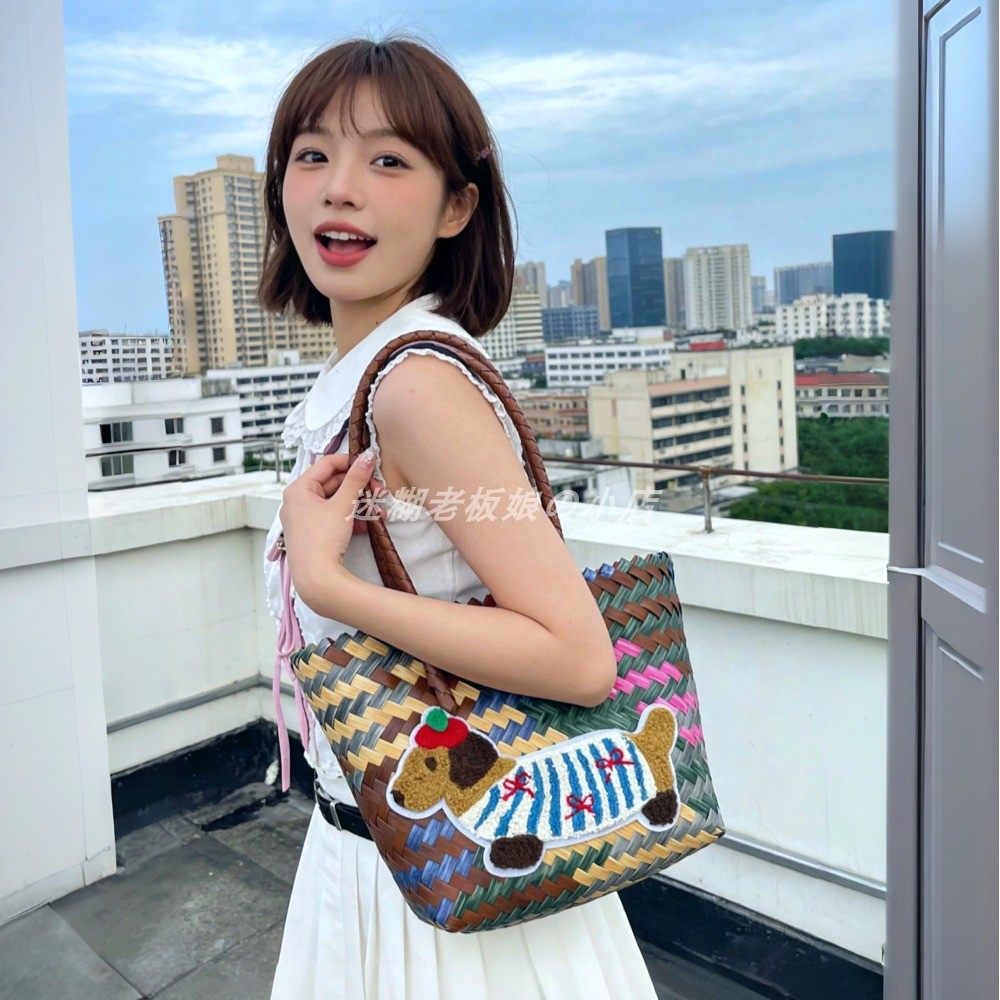 腊肠狗仿藤编织包腋下背菜篮子包大容量单肩背包海边度假包包女,箱包皮具/热销女包/男包,腋下包,淘宝优惠券,粉丝福利购,淘宝优惠卷