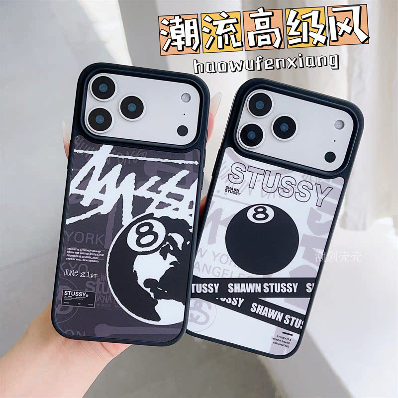 潮牌8号球斯图西Stussy适用iPhone16promax苹果17pro手机壳15promax欧美14pro高级13p