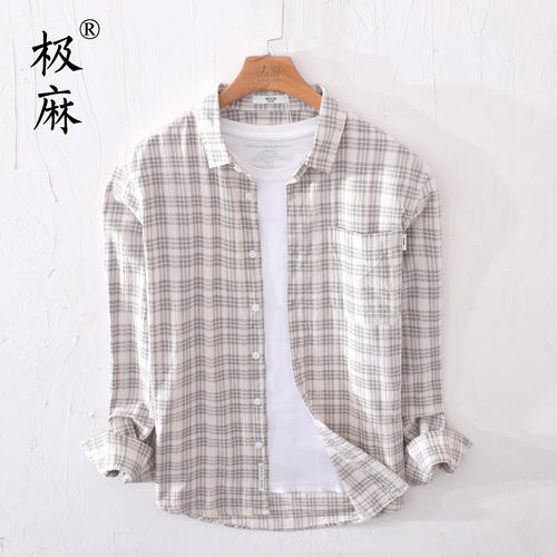日系格子百搭休闲长袖衬衫